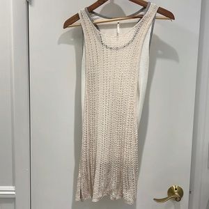 Free People White and Beige Mesh Tank Top, Small
